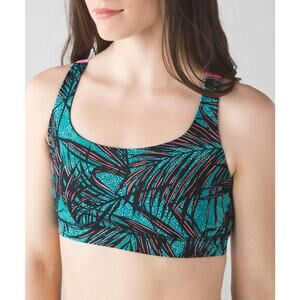 Lululemon Energy Bra Mini Palm Lace Tofino Teal Black Size 8 High Support